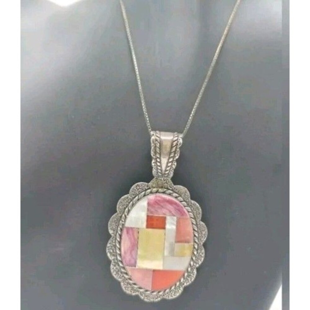 Carolyn Pollack Inlay Berry Multi Stone Pendant Necklace Sterling Silver 925